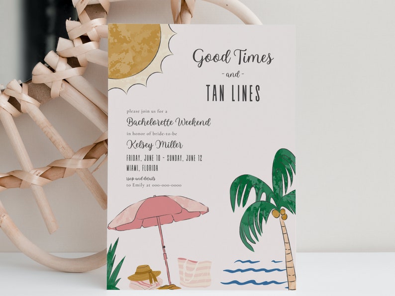 Beach Bachelorette Party Invitation and Itinerary Template Digital Instant Download Boho Good Times & Tan Lines Tropical Girls Weekend GT2 image 3