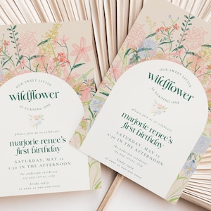 Wildflower First Birthday Invitation Template for a One Year Old Girl, Boho Wild One 1st Birthday Party DIY Invite Instant Download, FB8