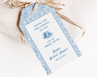 Tea Party Bridal Shower Favor Tags Template, Something Blue Floral Garden Party Thank You Tag, Editable Bridal Brunch Party Download, BS19