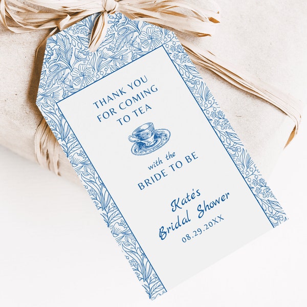 Tea Party Bridal Shower Favor Tags Template, Something Blue Floral Garden Party Thank You Tag, Editable Bridal Brunch Party Download, BS19