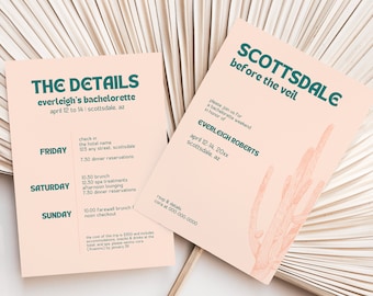 Scottsdale Before the Veil Bachelorette Invitation Template | Scottsdale Bachelorette Party Itinerary | Minimalist Arizona Bach Party Invite