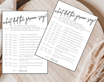 What Did the Groom Say Bridal Shower Game Editable Template | What Did the Bride Say | Bridal Shower Games Instant Download | Printable Game