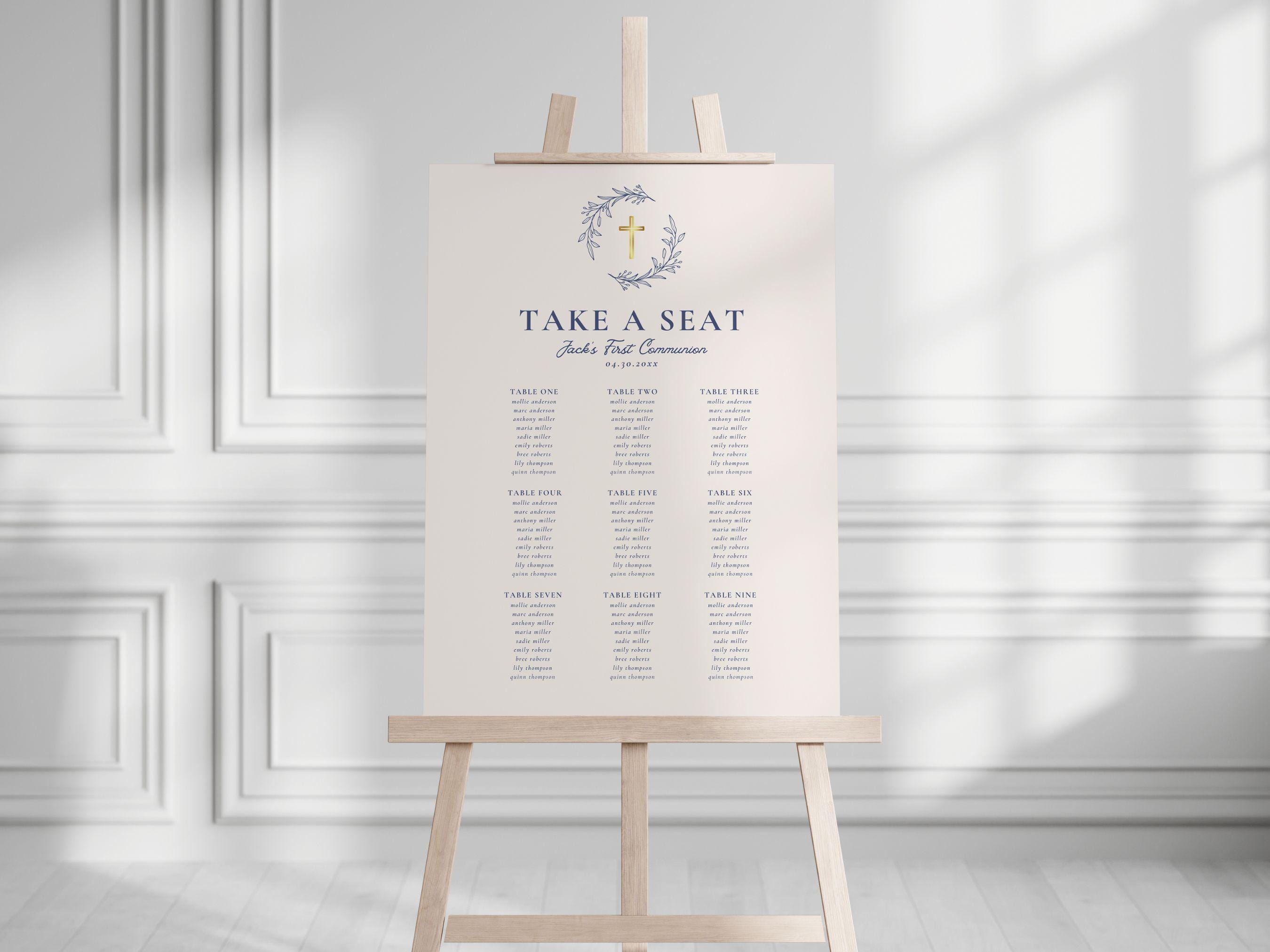 Blue Boys First Communion Seating Chart Template, Editable Modern 1st ...