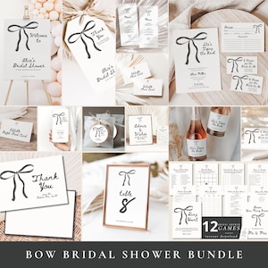 She's Tying the Knot Bow Bridal Shower Invitation Template Bundle, Editable Wedding Shower Decorations, Coquette Bridal Brunch Games, BS43