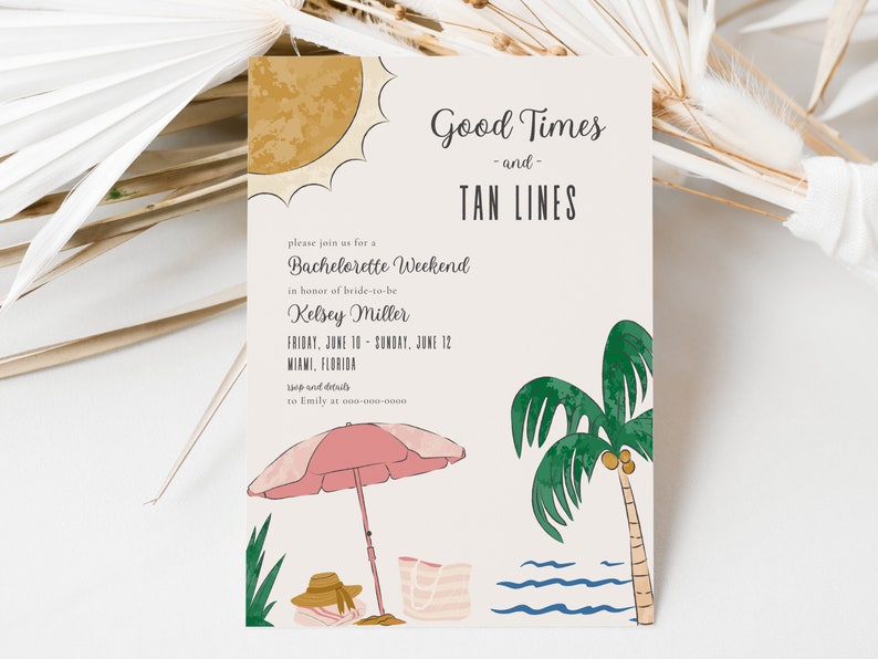 Beach Bachelorette Party Invitation and Itinerary Template Digital Instant Download Boho Good Times & Tan Lines Tropical Girls Weekend GT2 image 5