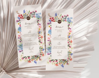 Modelo de menu de casamento com flores silvestres, W2