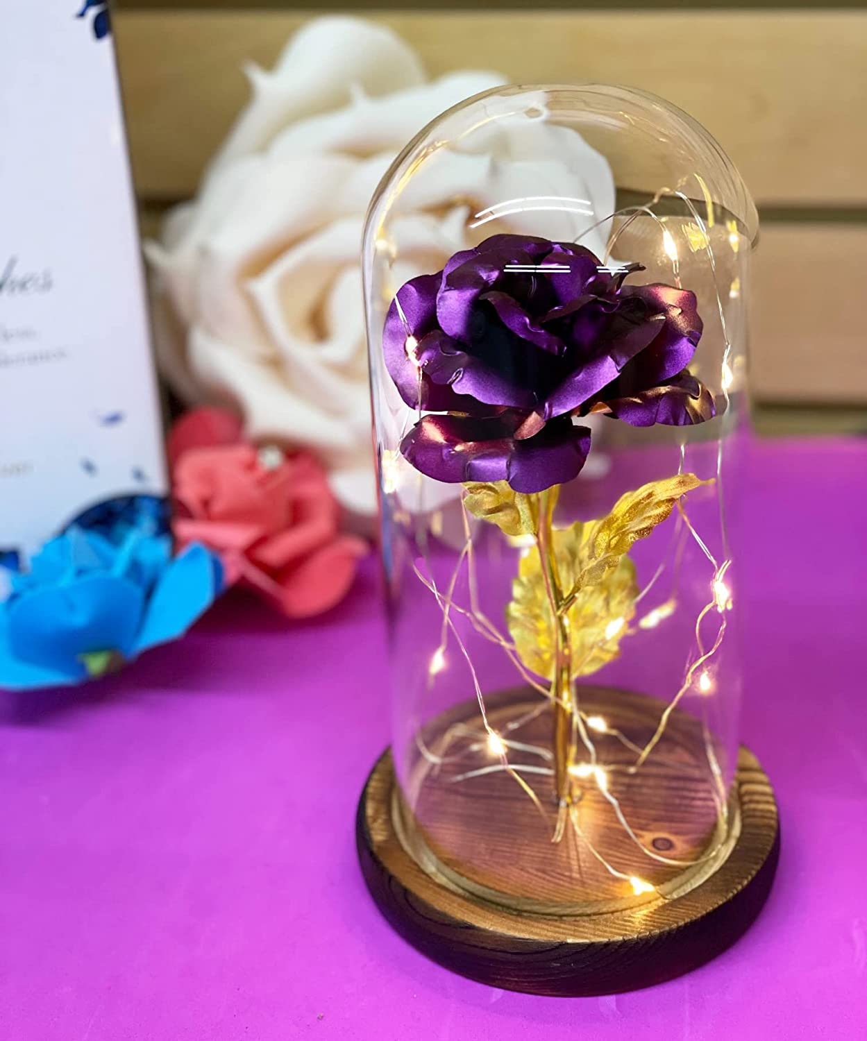 Beauty and the Beast Rose Enchanted Flower With LED Light in Glass