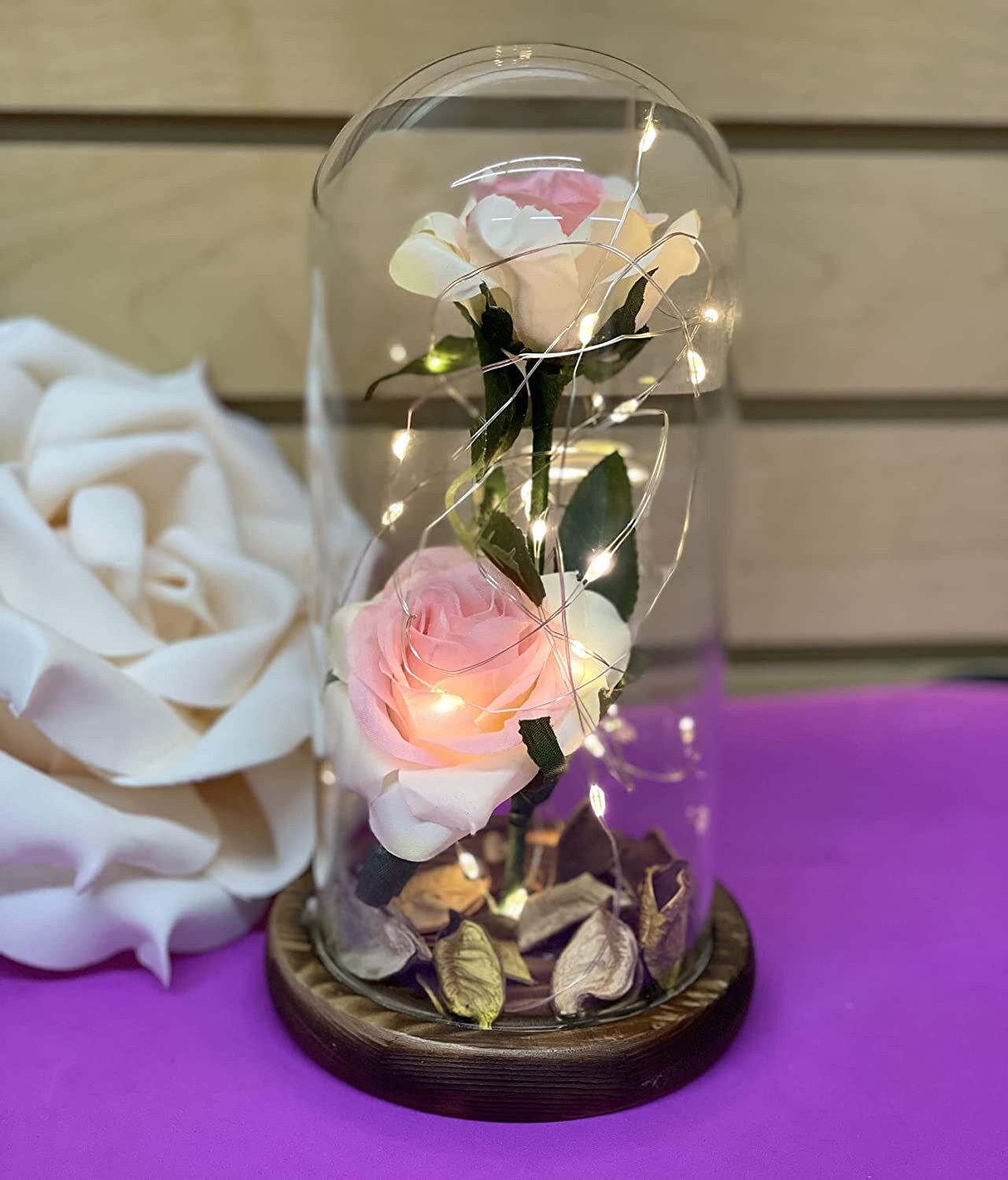 Beauty and the Beast Rose Enchanted Flower With LED Light in Glass