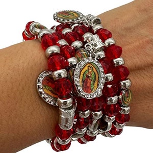 Virgin Mary  Beaded Bracelet Protection Prosperity Good Luck Pulsera De La Virgen Maria Color Negro Catholic Stretch Bracelet -12 PCS
