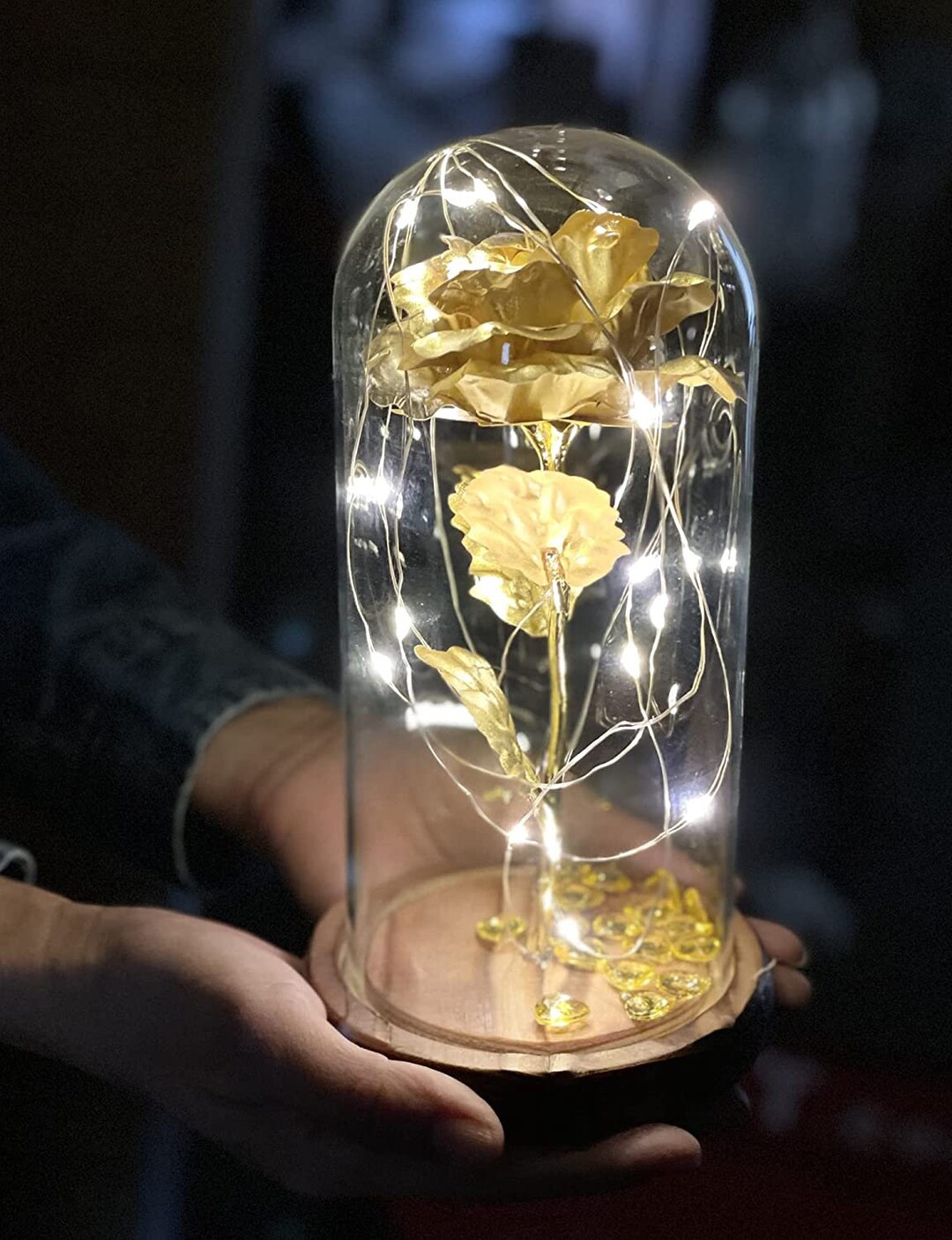 Beauty and the Beast Rose Enchanted Flower With LED Light in Glass Dome