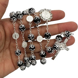 Virgin Mary  Beaded Bracelet Protection Prosperity Good Luck Pulsera De La Virgen Maria Color Negro Catholic Stretch Bracelet