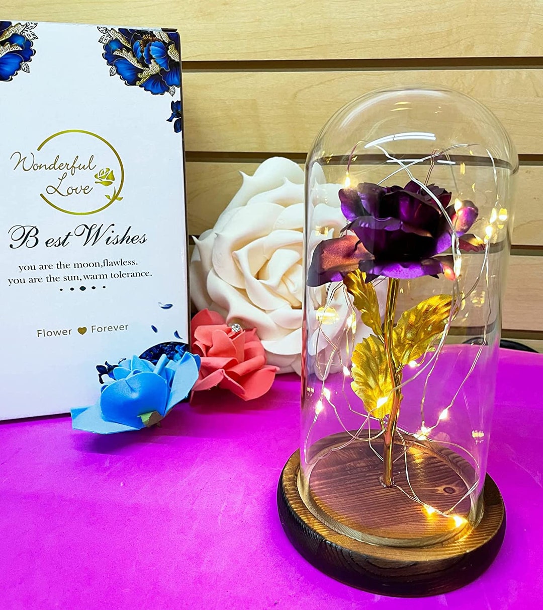 Beauty and the Beast Rose Enchanted Flower With LED Light in Glass