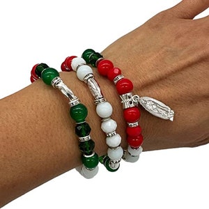Rosary Lady Guadalupe Virgin Mary Charms Beaded Multi Color Rosary CATHOLIC Bracelet Party Favors Keepsake Recuerdo Bautizo Comunion -12 PCS
