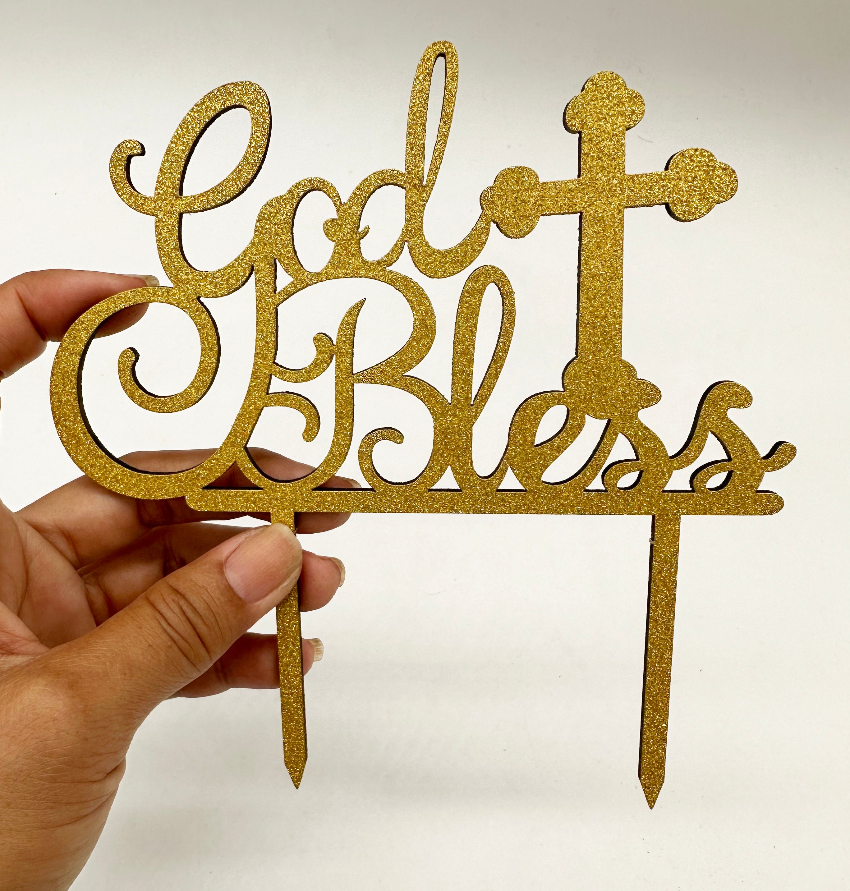 Gyufise God Bless This Child Cake Topper – Silberner Tortenaufsatz Für Taufe & Kommunion, 14,5 X 22 Cm