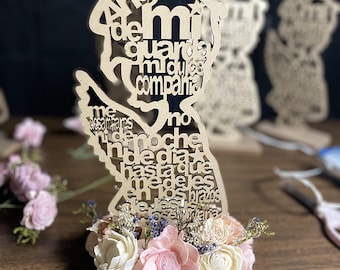 12 Guardian Angel Wings  12 inches Wood with Stand Laser Cutout  Centerpiece First Communion Quinceañera Christening
