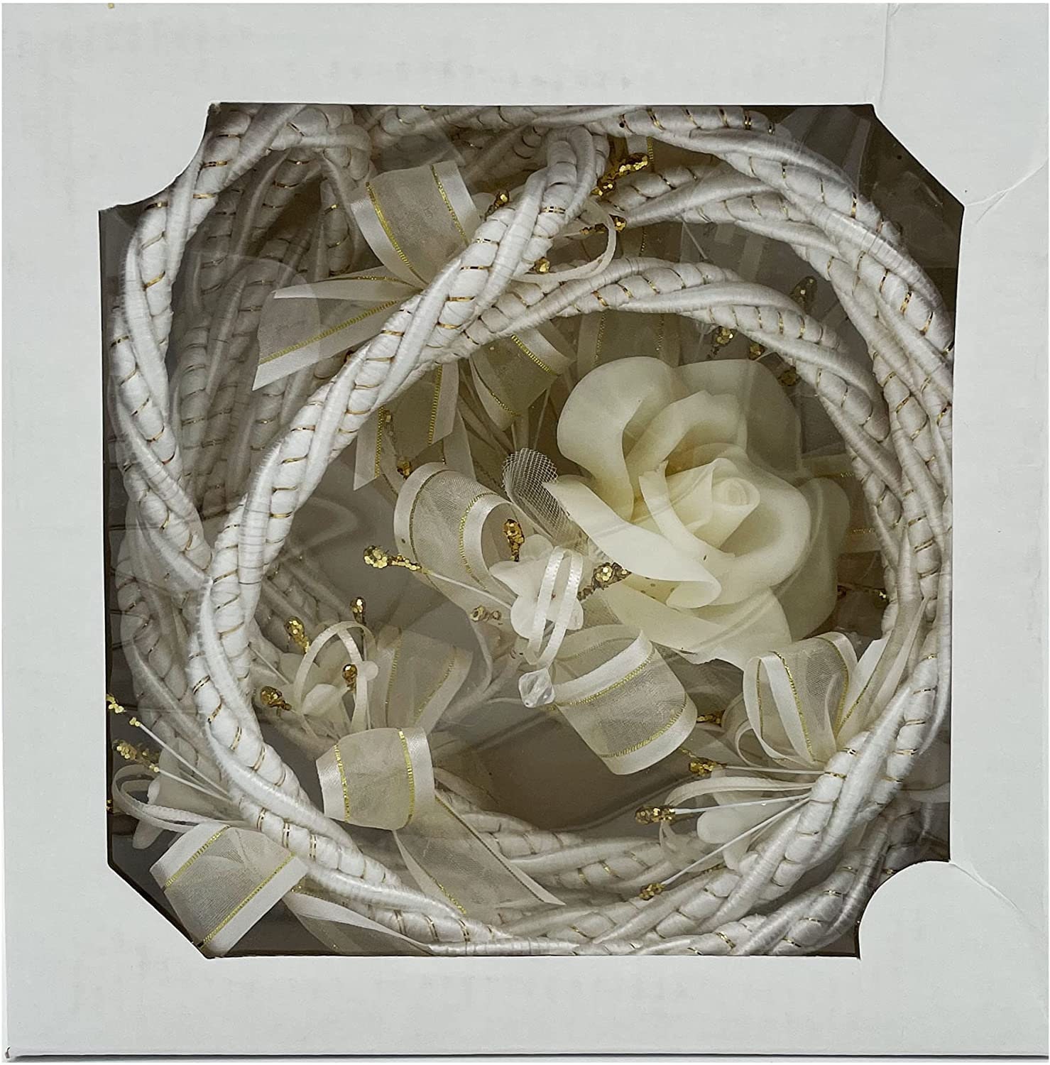 Bella corda in argento avorio e oro intrecciati con decorazioni in argento Migajon Lazo Matrimonio Lasso Tradizionale Lazos De Boda Confezione regalo nuziale tradizionale