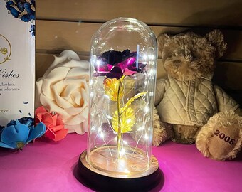 Beauty and the Beast Rose Enchanted Flower With LED Light in Glass