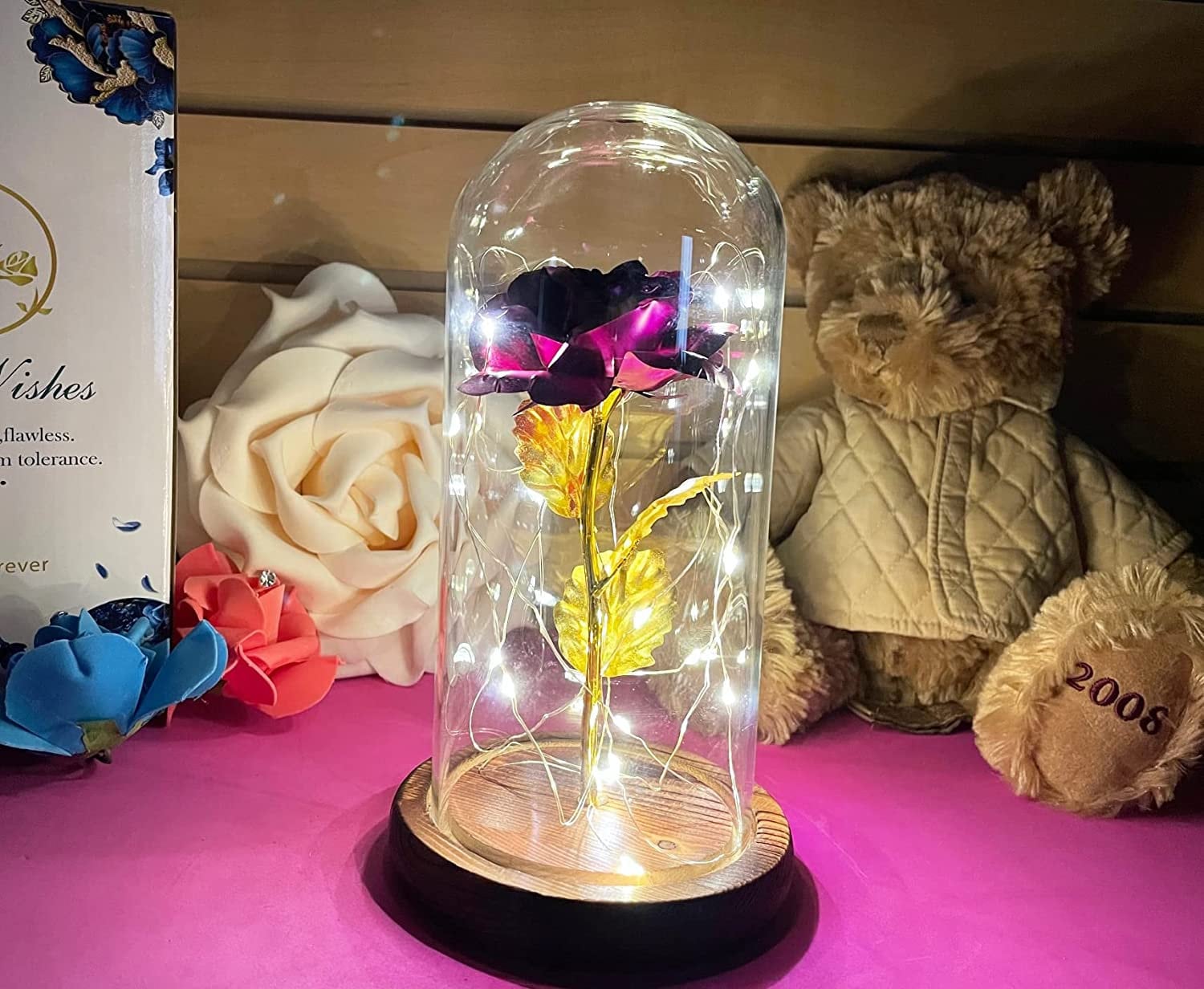 Beauty and the Beast Rose Enchanted Flower With LED Light in Glass Dome for  Christmas Valentine's Day Mother's Day Birthday Colorful- Purple - Etsy  Israel