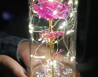 Beauty and the Beast Rose Enchanted Flower With LED Light in Glass