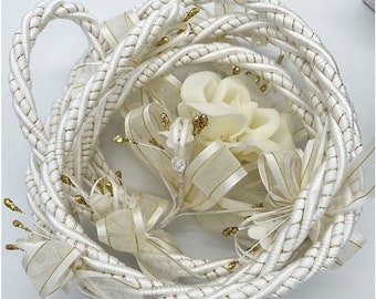 Beautiful Ivory and Gold Intertwine Silver Embellishment Accent Rope Migajon Lazo Wedding Lasso  Lazos De Boda Tradicional Bridal Gift Box