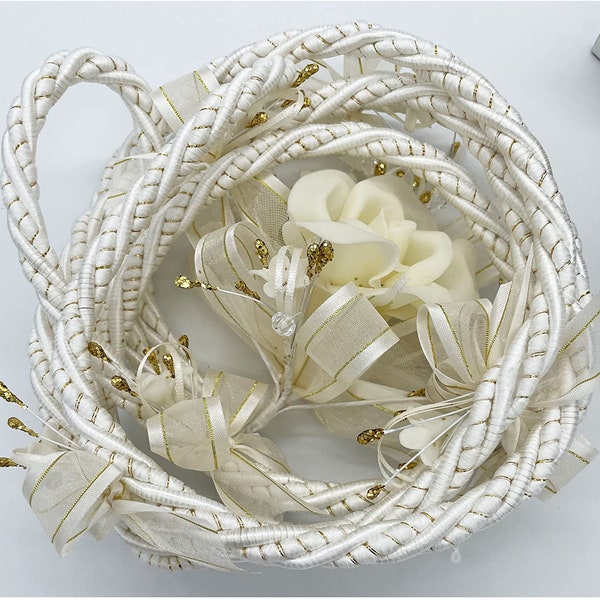 Beautiful Ivory and Gold Intertwine Silver Embellishment Accent Rope Migajon Lazo Wedding Lasso  Lazos De Boda Tradicional Bridal Gift Box