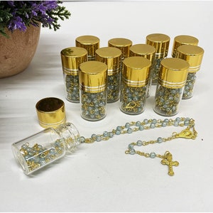 12 PCS Blue Rosary Beaded Clear Rosary Gold Catholic Crucifix Bracelet Rosaries Party Favor Keepsake Recuerdo Bautizo Communion