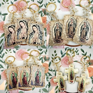 Our Lady of Guadalupe Baptism Favor  Wooden KEYCHAIN First Commuion Christening Memorial Funeral Gift for Guest - 12PCS