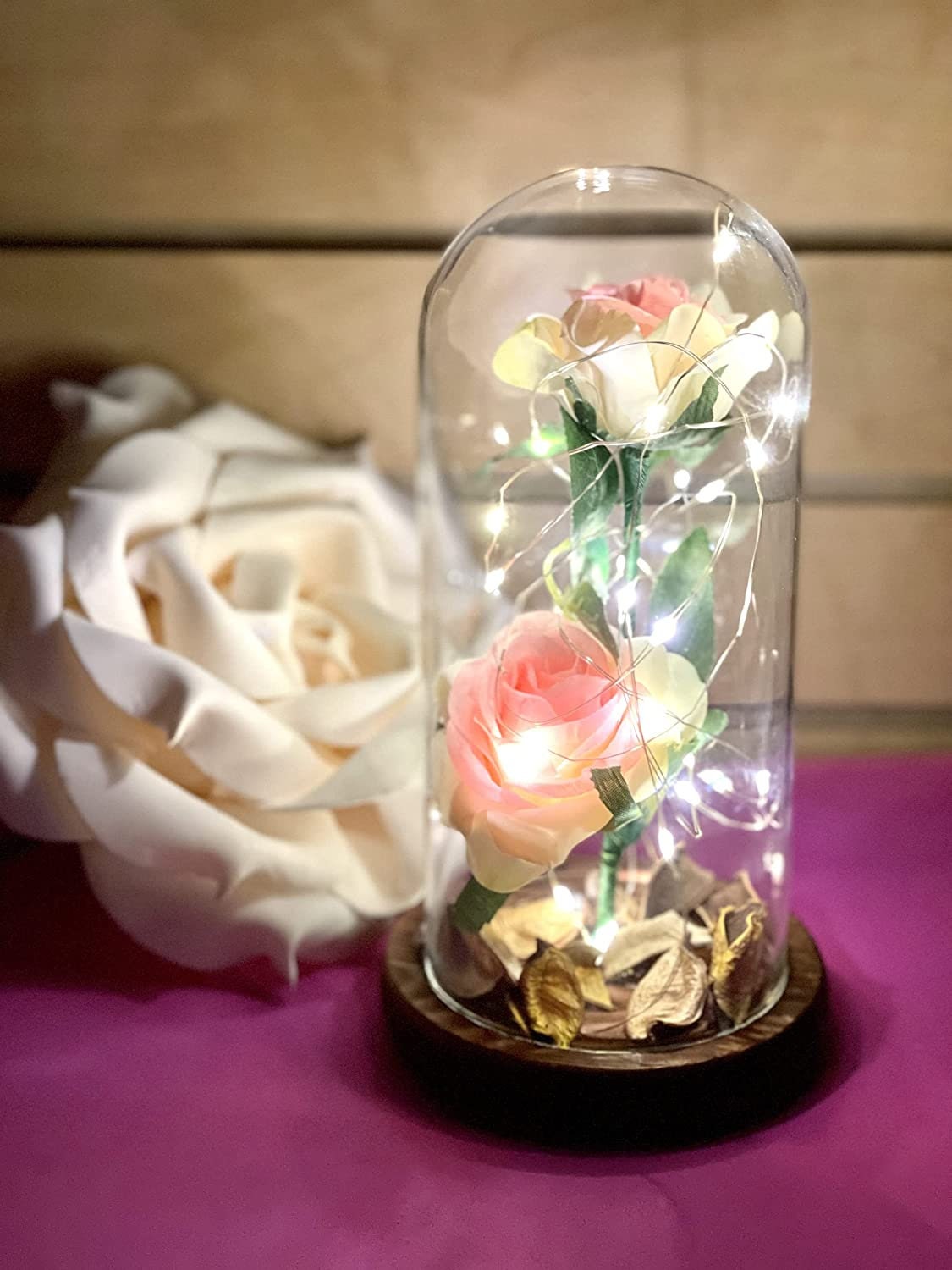 AGGUT Beauty and The Beast Rose Flowers,Womens Gifts for  Christmas,Artificial Flower Gift Romantic Red Silk Rose, Flower in Glass  Dome Women Gifts for