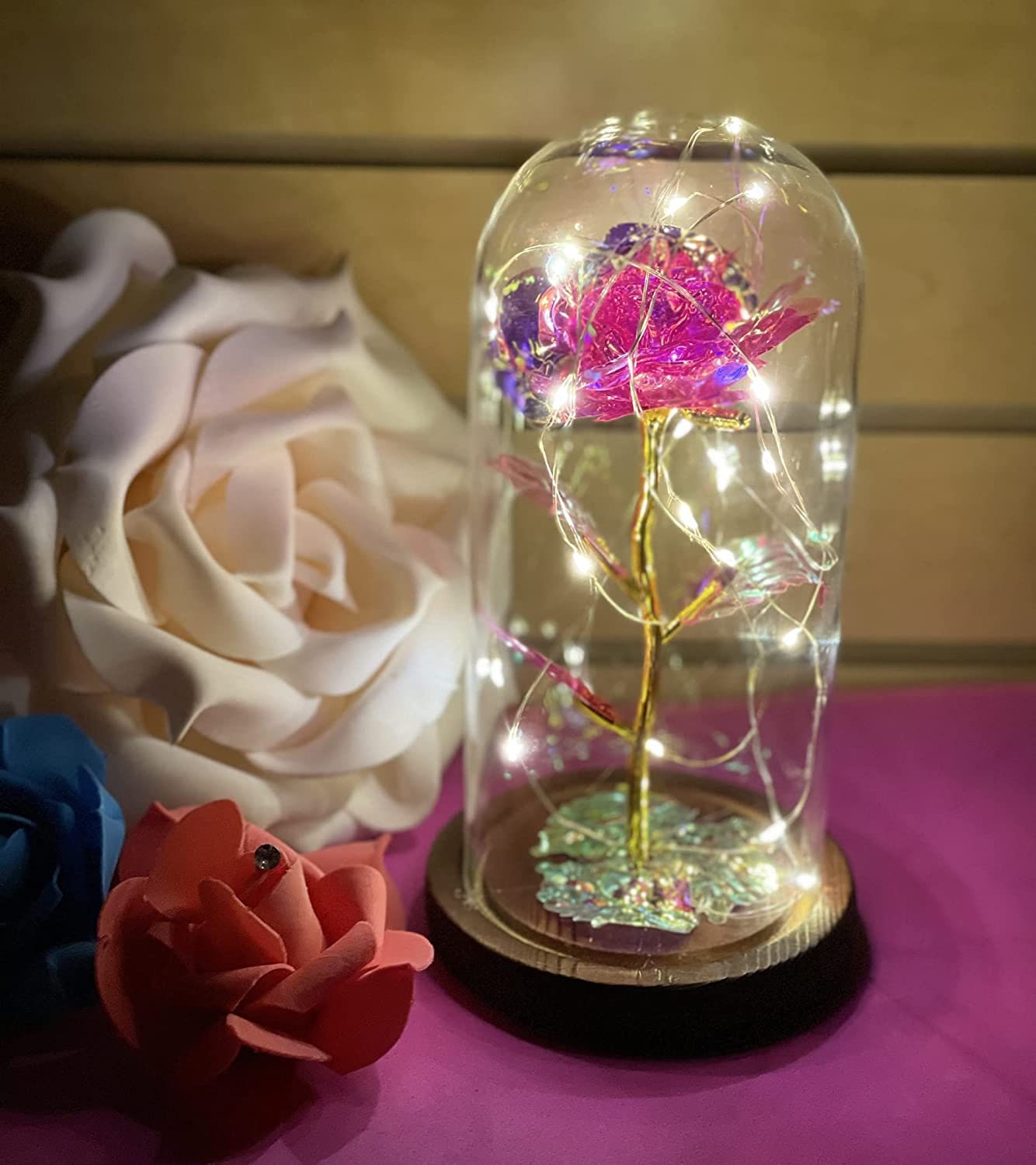 Beauty and the Beast Rose Enchanted Flower With LED Light in Glass