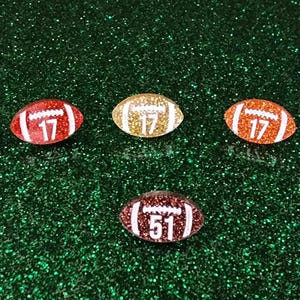 Custom football earrings, sport jewelry with custom numbers, football earrings with custom numbers also offered engraved in brown glitter.