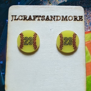 Softball earrings, Sport jewelry, custom softball with number