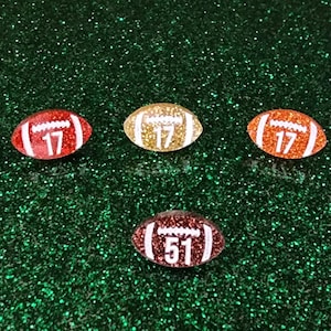 Custom sport earrings, football jewelry with custom numbers, football earrings with custom numbers also offered engraved in brown glitter.