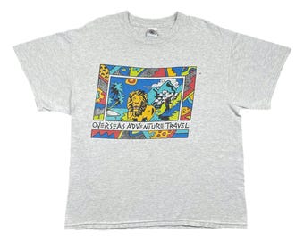 Vintage 90s Overseas Adventure Travel Pop Art Style Nature Graphic T-Shirt (Large)
