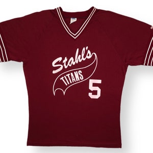Vintage 70s “Stahl’s Titans” Made in USA Polyester/Cotton Baseball Style Jersey Shirt Size Large/XL