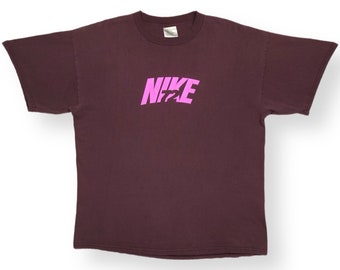 Vintage 90s/00s Nike Center Logo/Spell Out “72” Burgundy & Pink Graphic T-Shirt Size XL