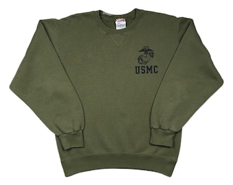 Vintage 90s USMC Olive Green PT Crewneck Sweatshirt (Small/Medium)