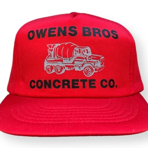 Vintage 80s Owens Bros Concrete Co. 100% Polyester Graphic SnapBack Trucker Hat Cap