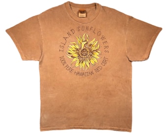 Vintage 90s Island Sunflowers Naturally Dyed Graphic T-Shirt (Large)