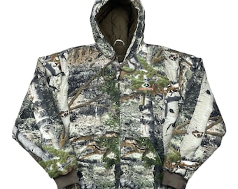 Jaqueta bomber de caça vintage Mossy Oak com estampa camuflada de bétulas, tamanho XXL (novo com etiqueta), anos 90/2000.