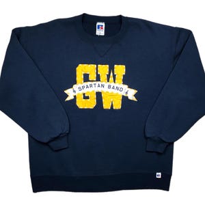 Vintage 90s Russell Athletic “GW Spartan Band” Embroidered Made in USA Crewneck Sweatshirt Pullover Size Large