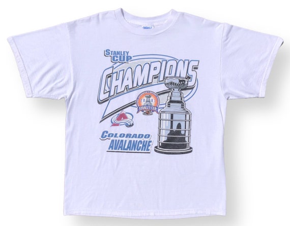 2001 Colorado Avalanche Stanley Cup Champions Liquid Blue NHL T Shirt Size  Large