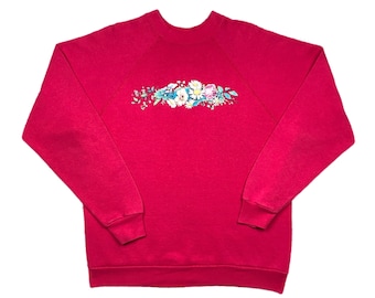 Vintage 80s/90s Wildflower Portrait Raglan Style Nature Crewneck Sweatshirt Pullover Size Large