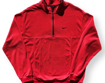 Vintage 90s Nike Embroidered Swoosh Red Fleece Quarter Zip Pullover Sweatshirt Size XL
