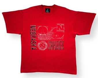 Vintage 90s Logo Athletic University of Nebraska Cornhuskers Football Single Stitch Graphic T-Shirt Size Large