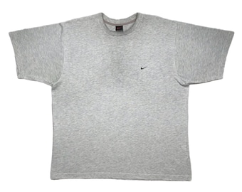 Vintage 90s Nike Side Swoosh Essential Grey Embroidered T-Shirt Size XL