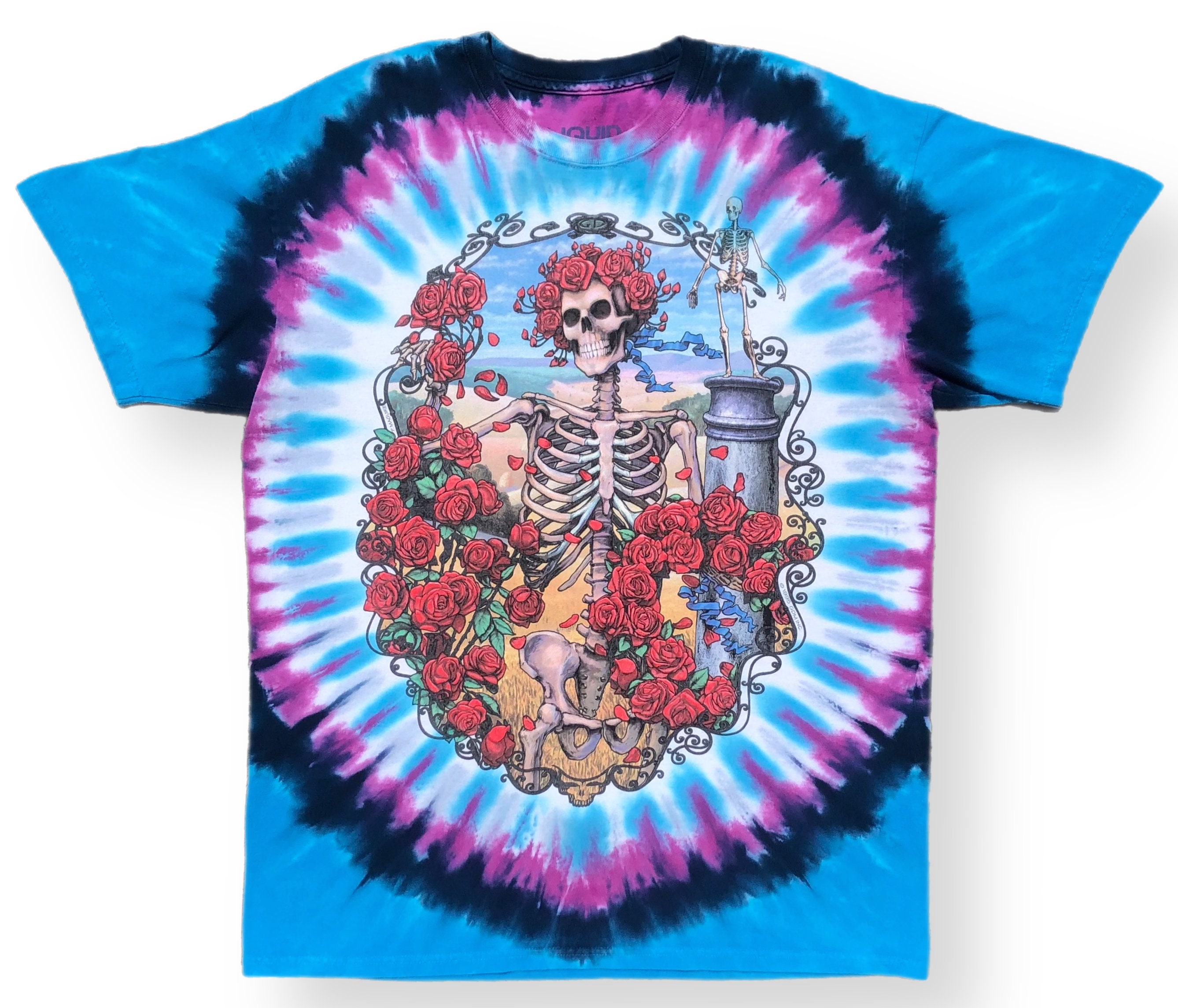The Grateful Dead Tie Dye XL Motorcycle Skull Tour shirt RARE Liquid Blue