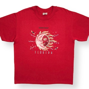 Vintage jaren 90 Sanibel Island Florida Sun & Moon Destination/souvenirstijl grafisch T-shirt maat Large