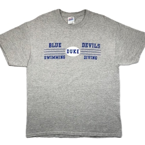 Vintage 90s Duke University Blue Devils Swimming & Diving Graphic T-Shirt Size Large