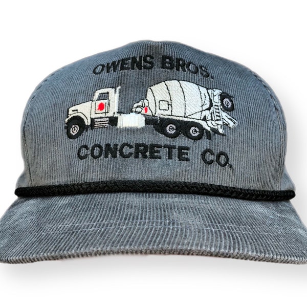 Vintage 80s Owens Bros Concrete Co. Corduroy Made in USA Strap Back Hat Cap