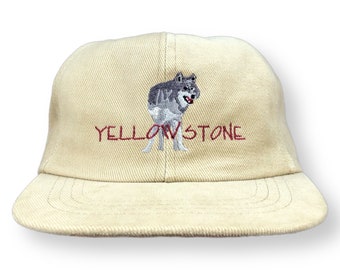 Vintage 90s Yellowstone National Park Grey Wolf Embroidered Strap Back Hat Cap